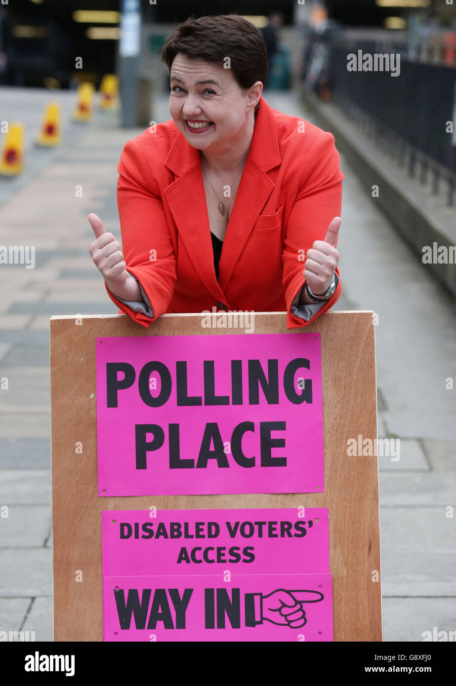 Scottish Conservative leader Ruth Davidson arrives to cast her vote at Cafe Camino, St Mary's Parish Centre in Edinburgh for the Scottish parliamentary elections on polling day. Stock Photo