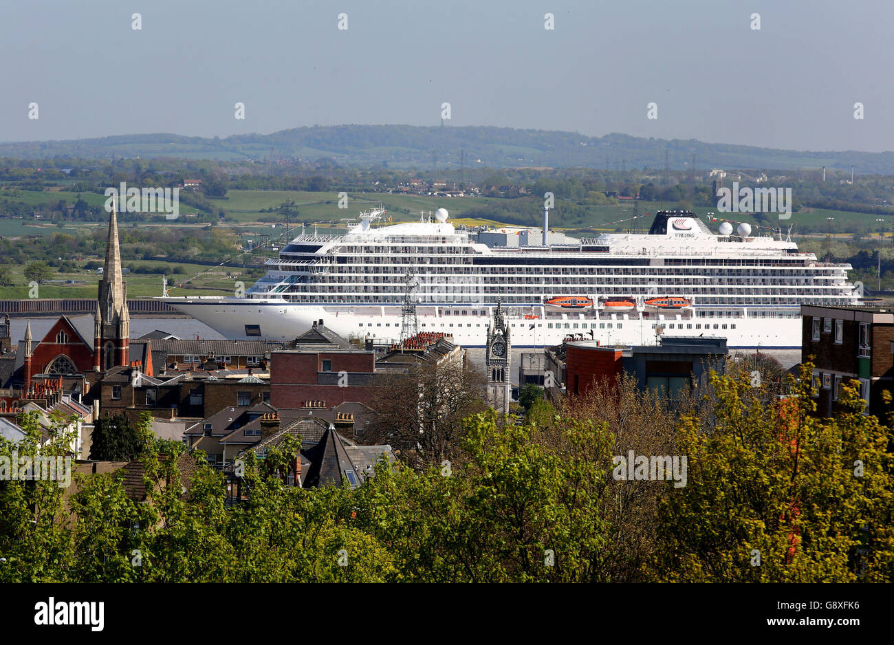 The Viking Sea cruise ship passes Gravesend in Kent on her way up the