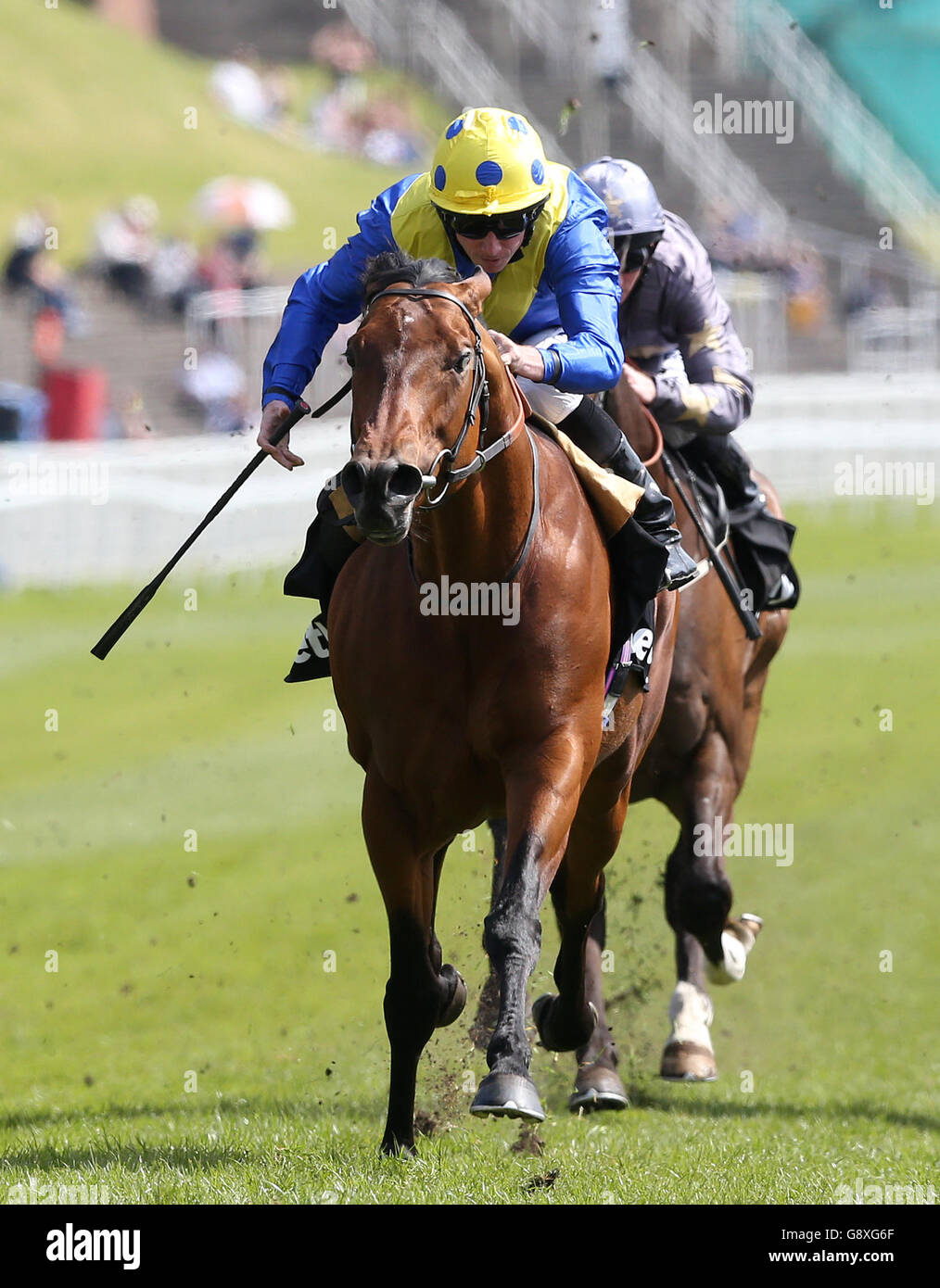 Cannock Chase ridden by Ryan Moore wins The Betway Huxley Stakes, during Boodles Ladies Day of the Boodles May Festival at Chester Racecourse. Stock Photo