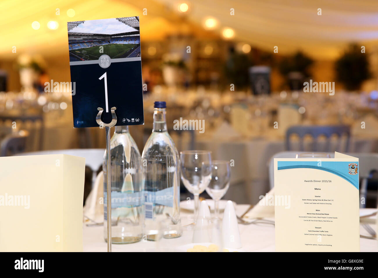 Coventry City End of Season Awards Evening. A general view of the dining hall before the end of season awards Stock Photo