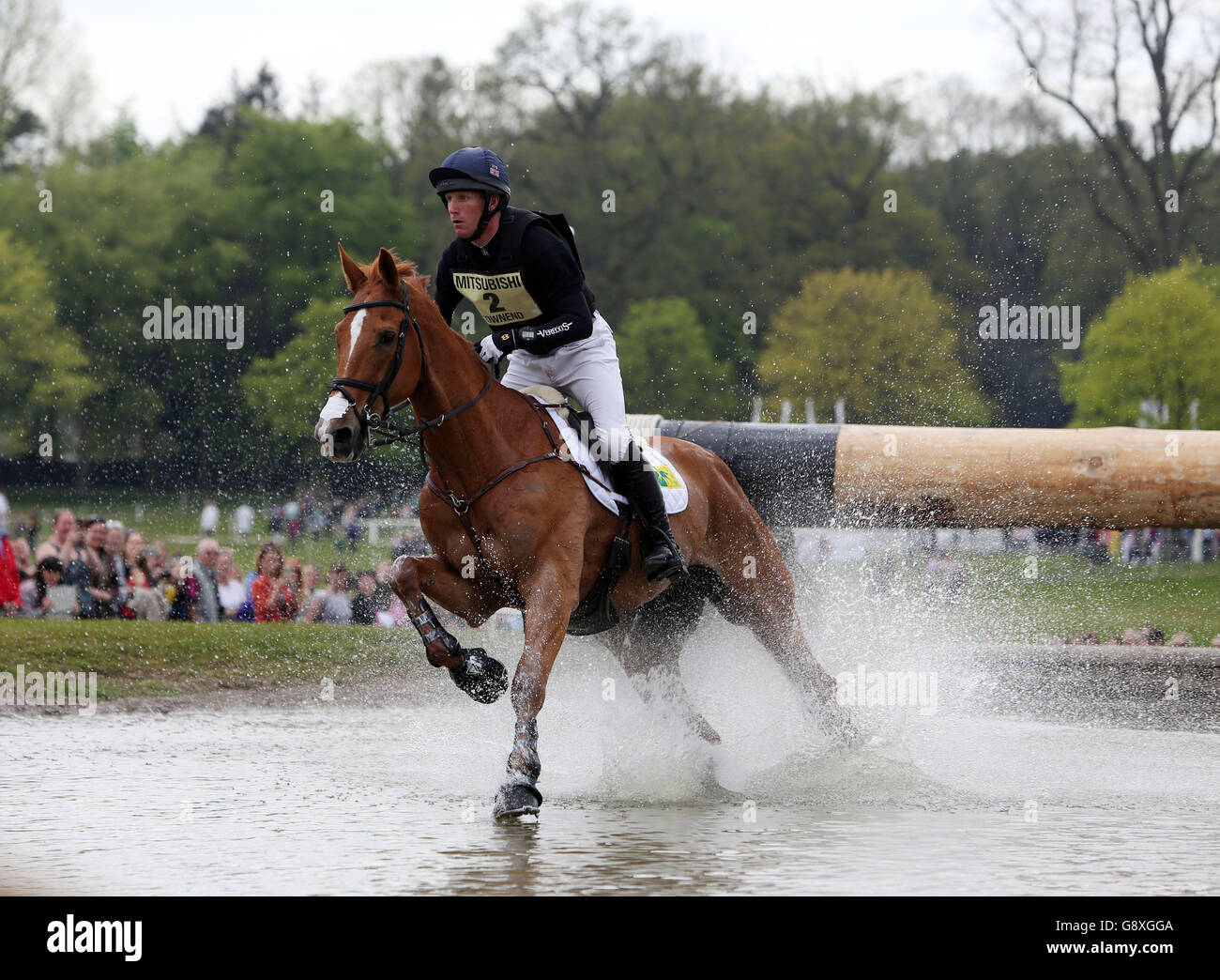 Oliver Townend riding Armada in the Cross-Country phase during day four of the 2016 Mitsubishi Motors Badminton Horse Trials. Stock Photo