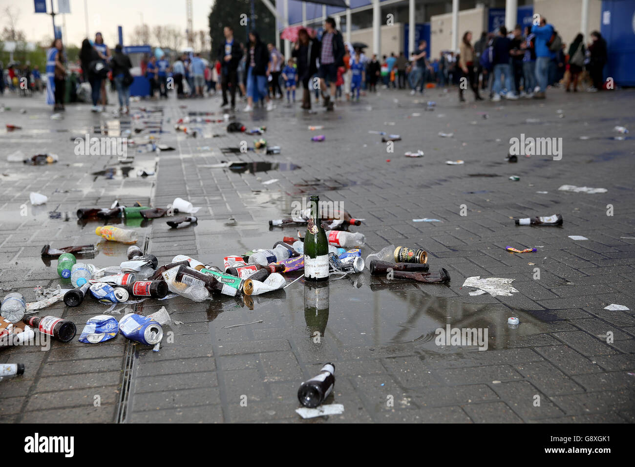 Leicester City Fans After Winning The 2015-16 Barclays Premier League. The aftermath of Leicester City fans celebrating outside the King Power Stadium in Leicester. Stock Photo