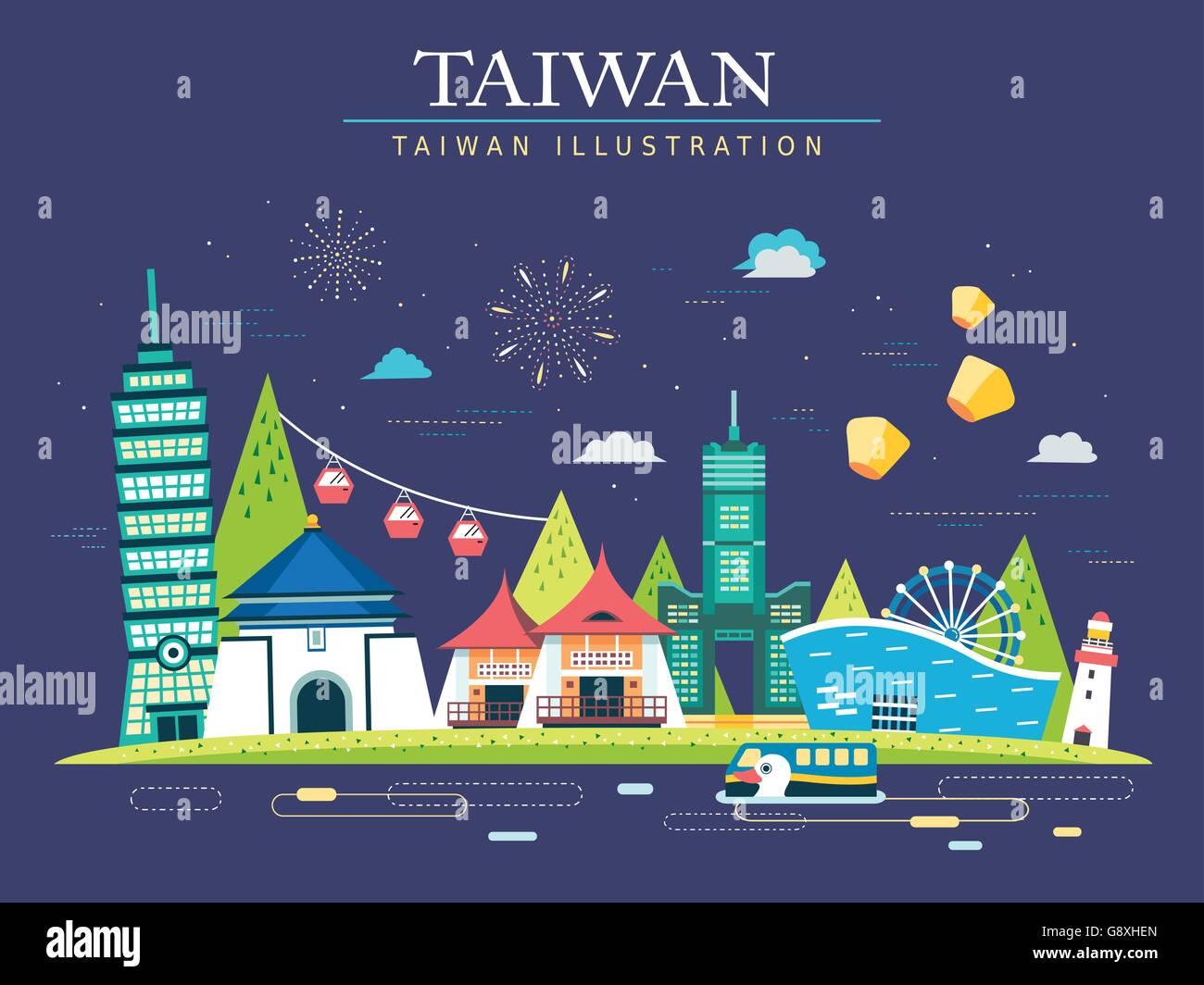 attractive Taiwan travel concept poster with famous attractions Stock Vector