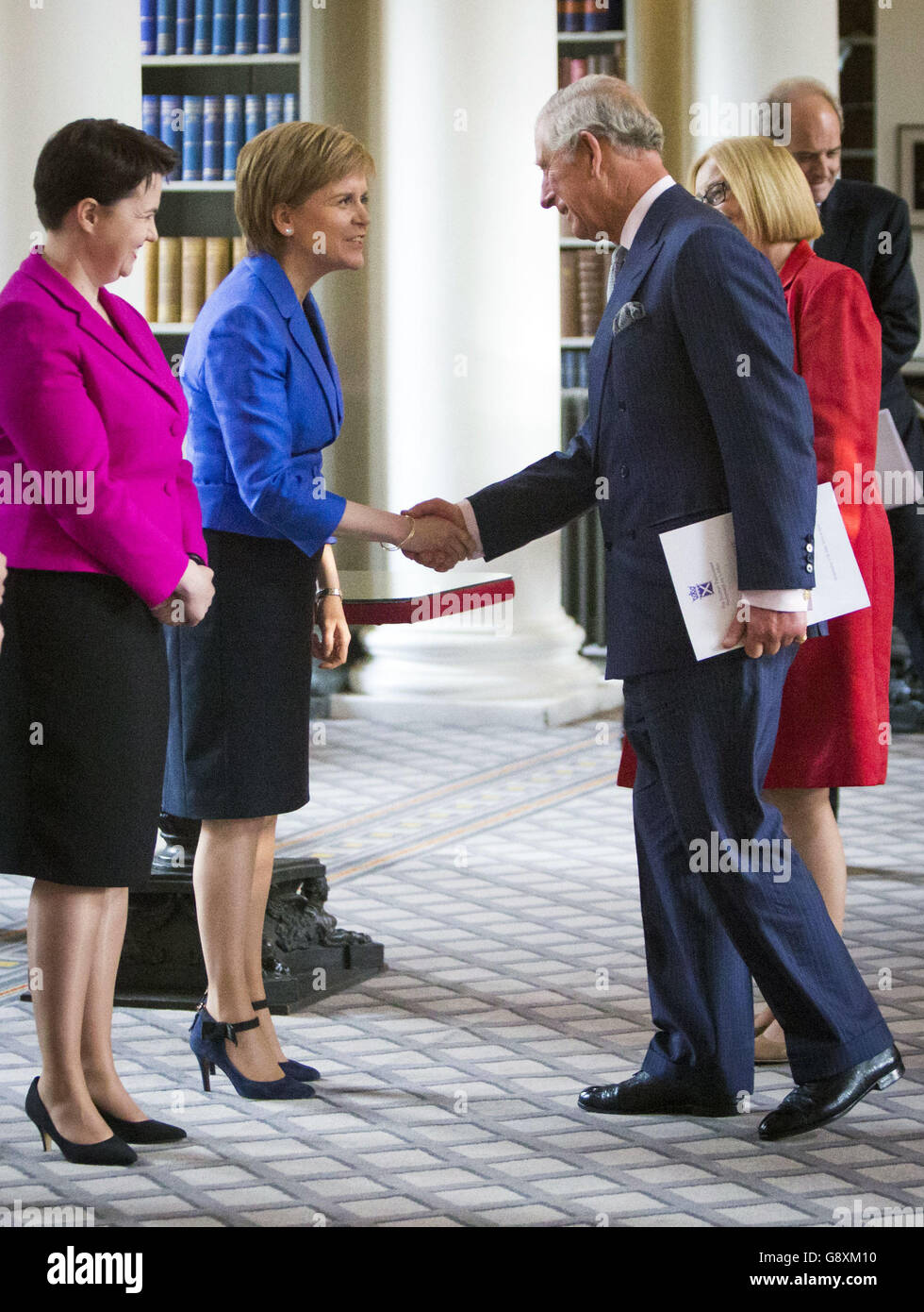The Prince of Wales meets Scottish Conservative Party Leader Ruth Davidson (left) and First Minister Nicola Sturgeon at the Signet library in Edinburgh following the Kirking of the Scottish Parliament at St Giles' Cathedral. Stock Photo