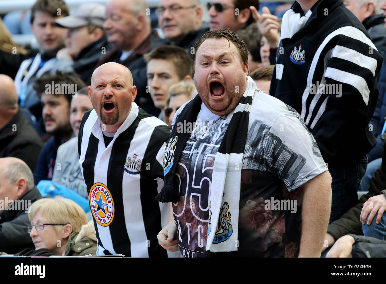 Newcastle United fans encourage their team during the Barclays Premier League match at St James' Park, Newcastle. Stock Photo
