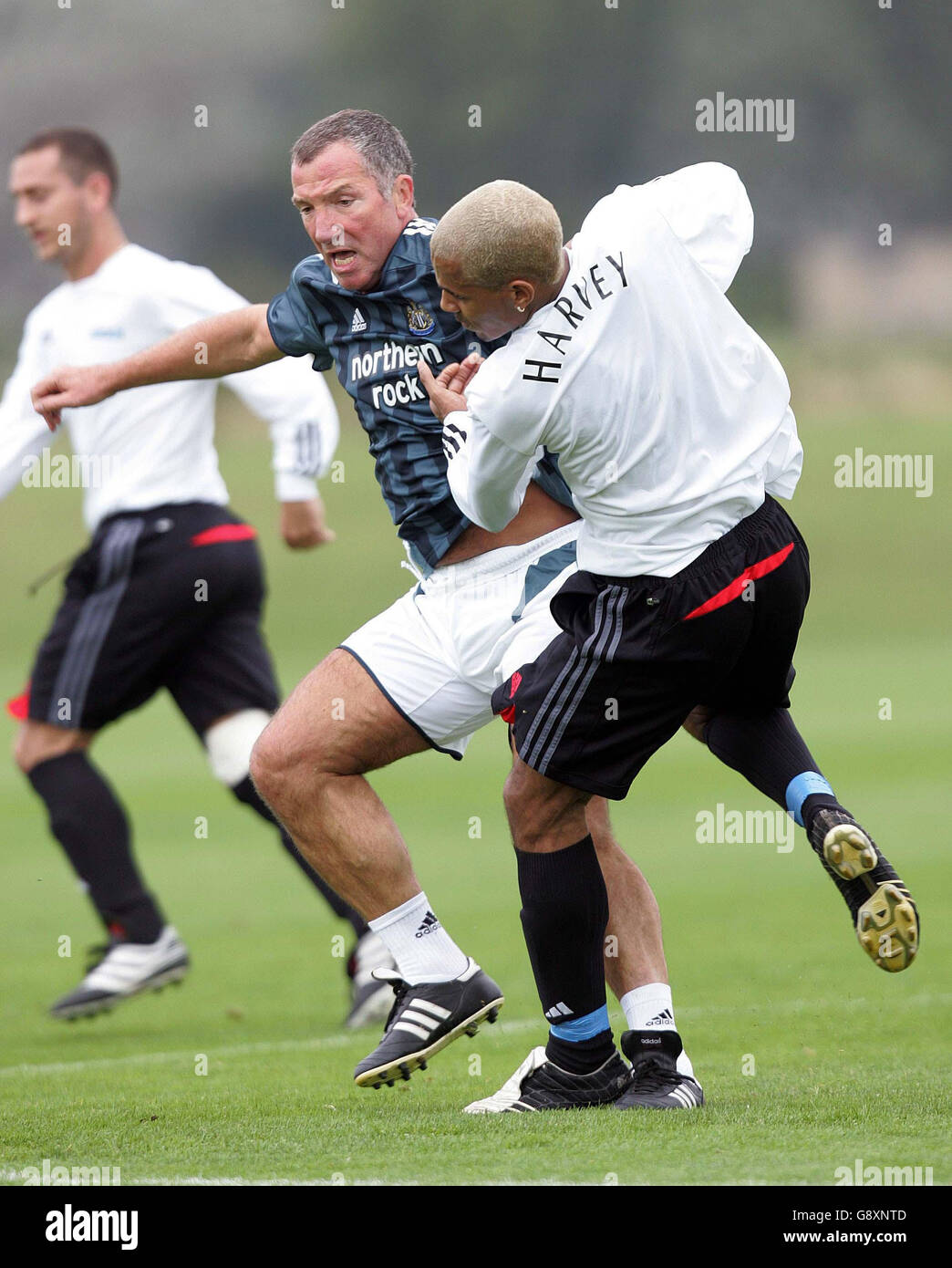 Newcastle Manager Graeham Souness battles with Harvey of So Solid Crew during a training session for Sky One's The Match, in Newcastle Tuesday 4 October 2005 PRESS ASSOCIATION Photo. Photo credit should read: Owen Humphreys/PA Stock Photo