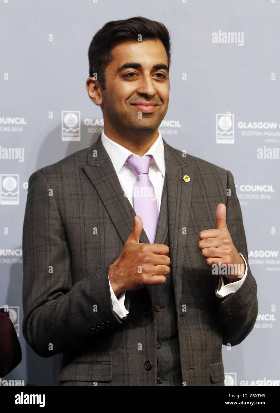 Humza Humza Yousaf celebrates after winning his seat at a Scottish Parliament ...