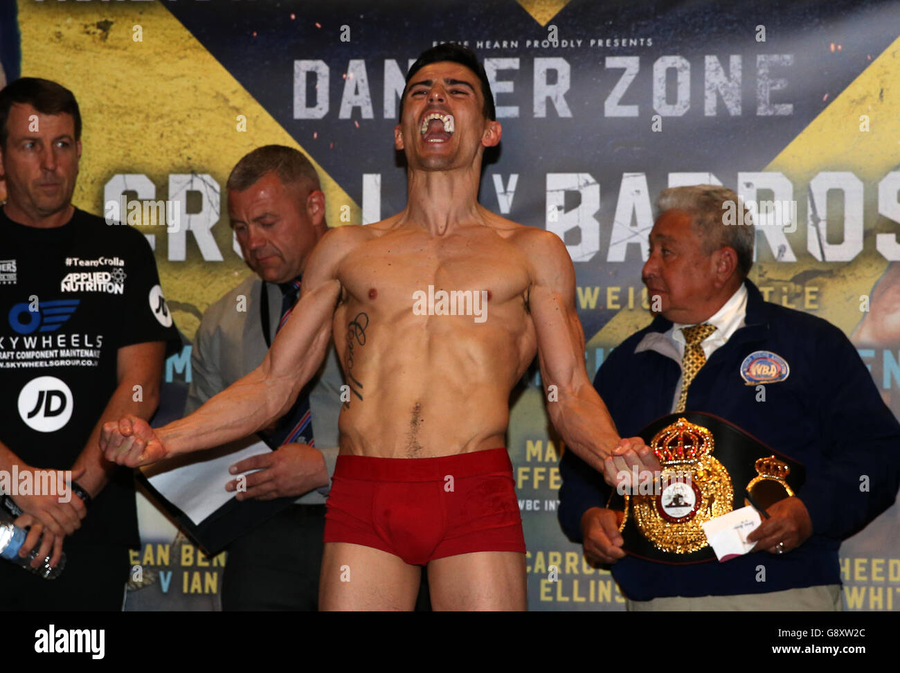 Anthony Crolla weighs in at Radisson Blu Edwardian Hotel, Manchester. Stock Photo
