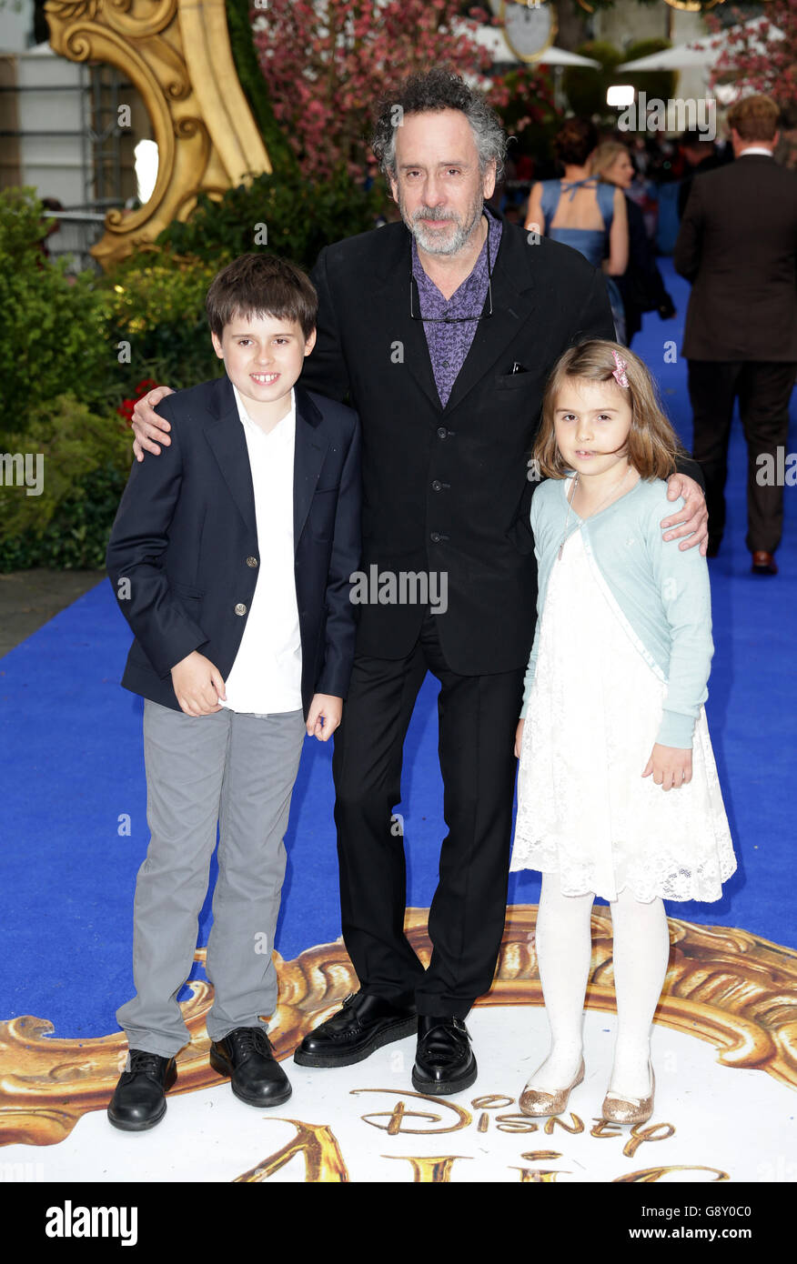 Tim Burton with son Billy and daughter Nell attending the Alice Through The  Looking Glass European premiere, at the Odeon Leicester Square, London.  PRESS ASSOCIATION Photo. Picture date: Tuesday May 10, 2016.