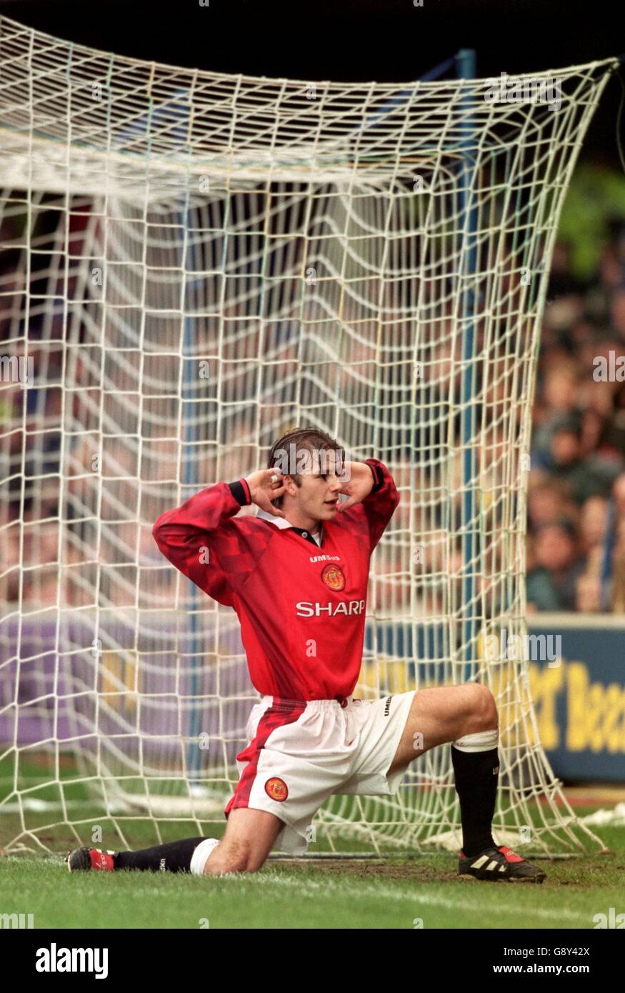 Manchester United's David Beckham celebrates after putting his side in the lead Stock Photo