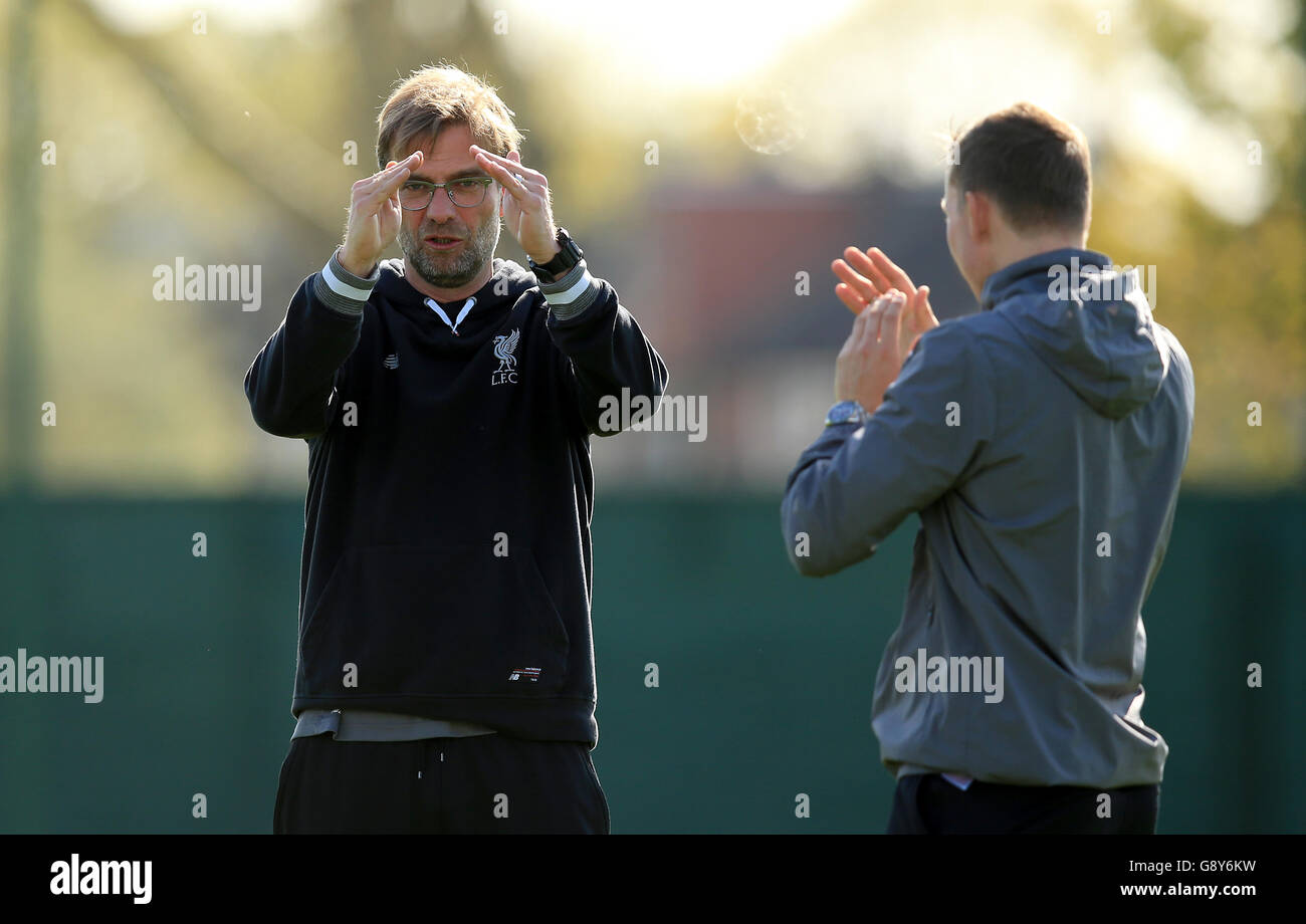 Liverpool manager Jurgen Klopp during a training session at Melwood Training Ground, Liverpool. Stock Photo