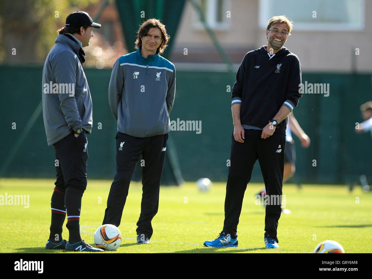 Liverpool manager Jurgen Klopp (right) during a training session at Melwood Training Ground, Liverpool. Stock Photo