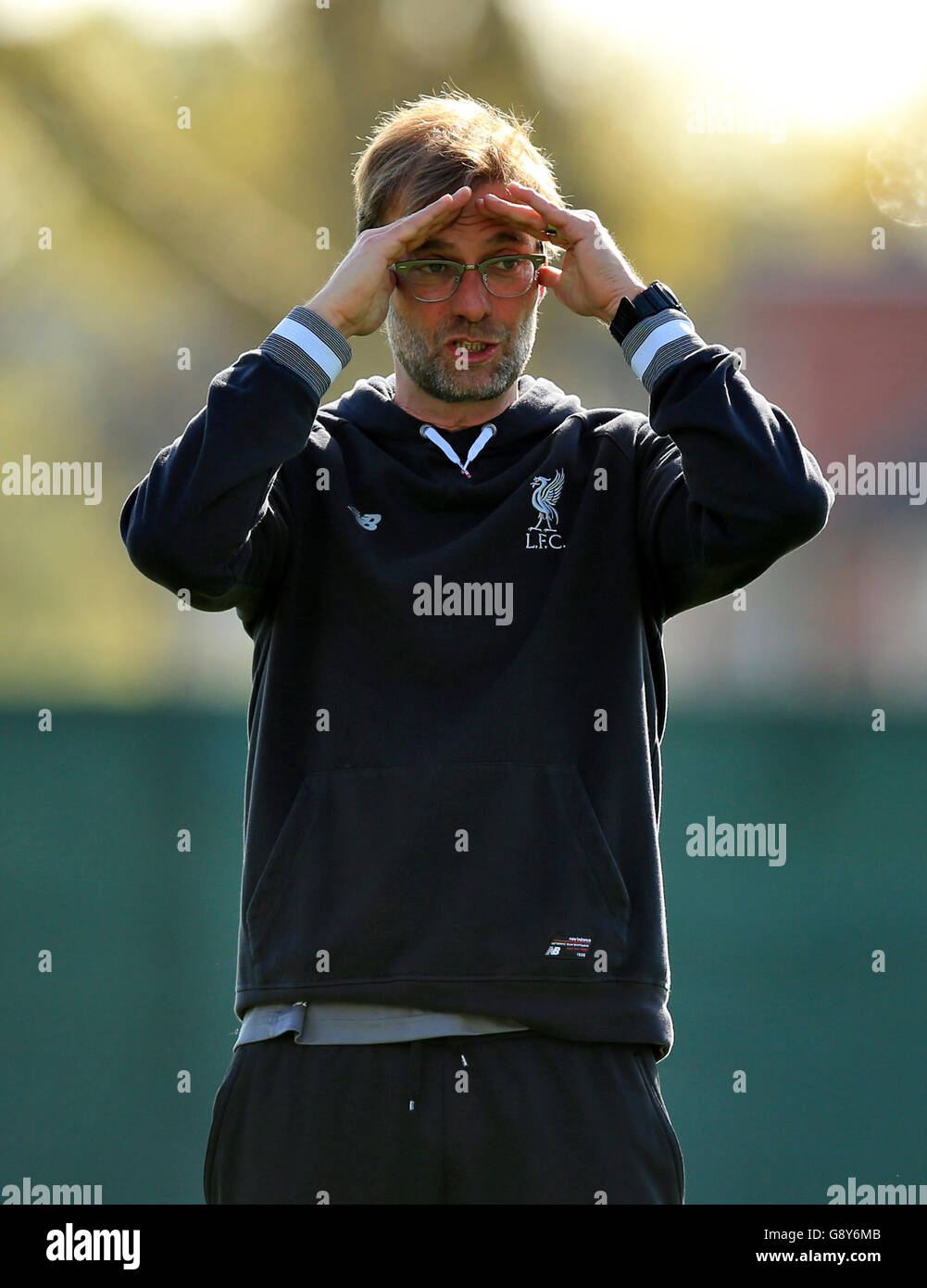 Liverpool manager Jurgen Klopp during a training session at Melwood Training Ground, Liverpool. Stock Photo