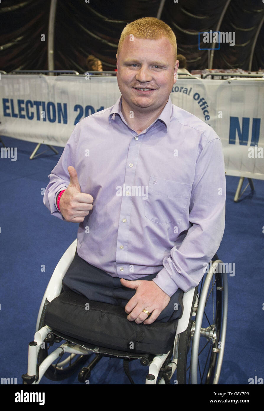 Andy Allen, UUP MLA candidate for Belfast East celebrates winning his