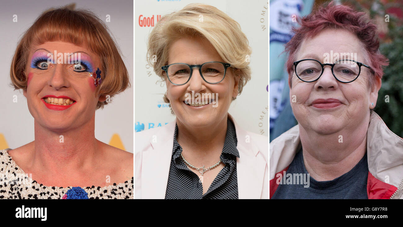 File photos of (from the left) Grayson Perry, Sandi Toksvig and Jo Brand. Stock Photo