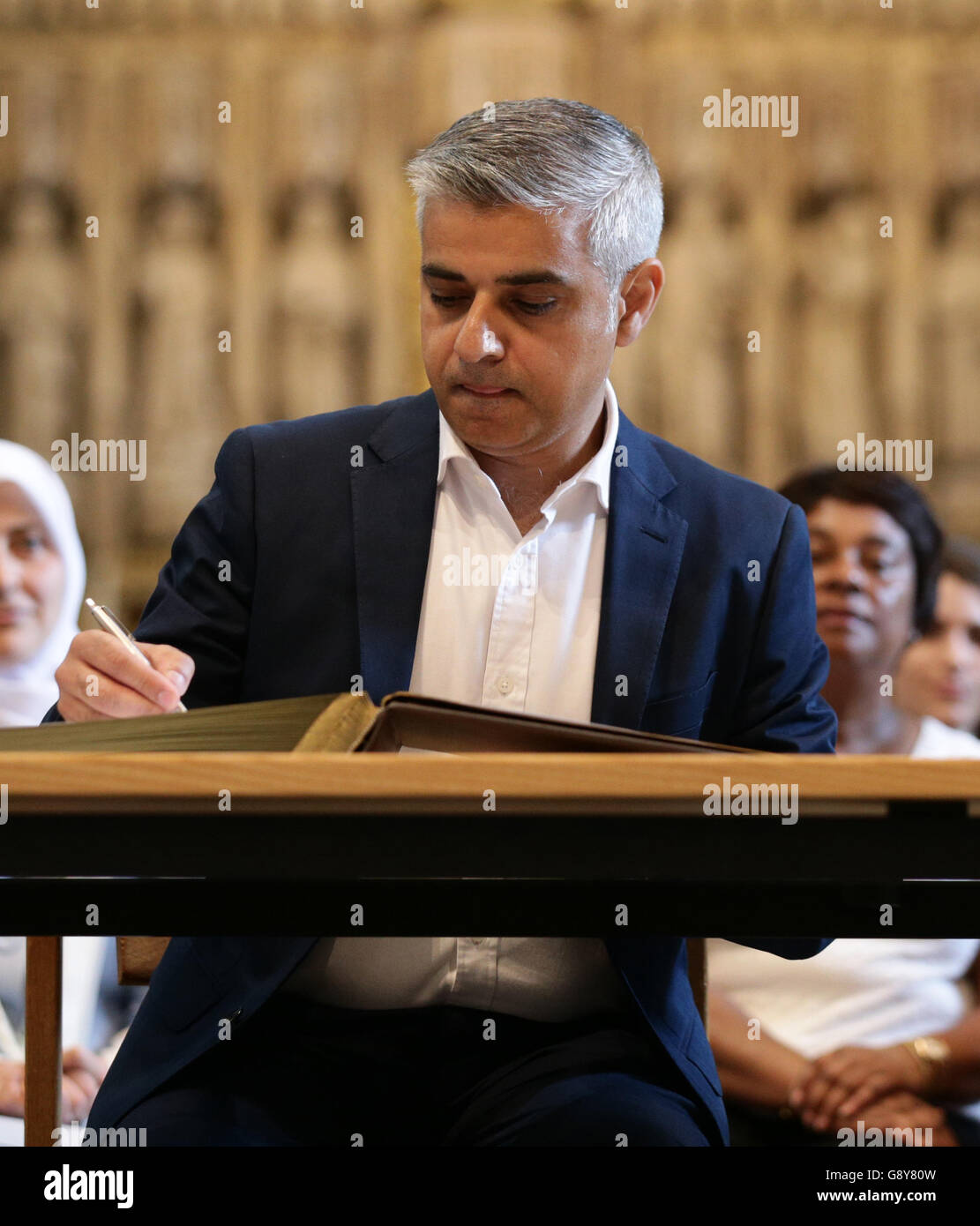 Sadiq Khan in Southwark Cathedral during the signing ceremony for the newly elected Mayor of London. Stock Photo