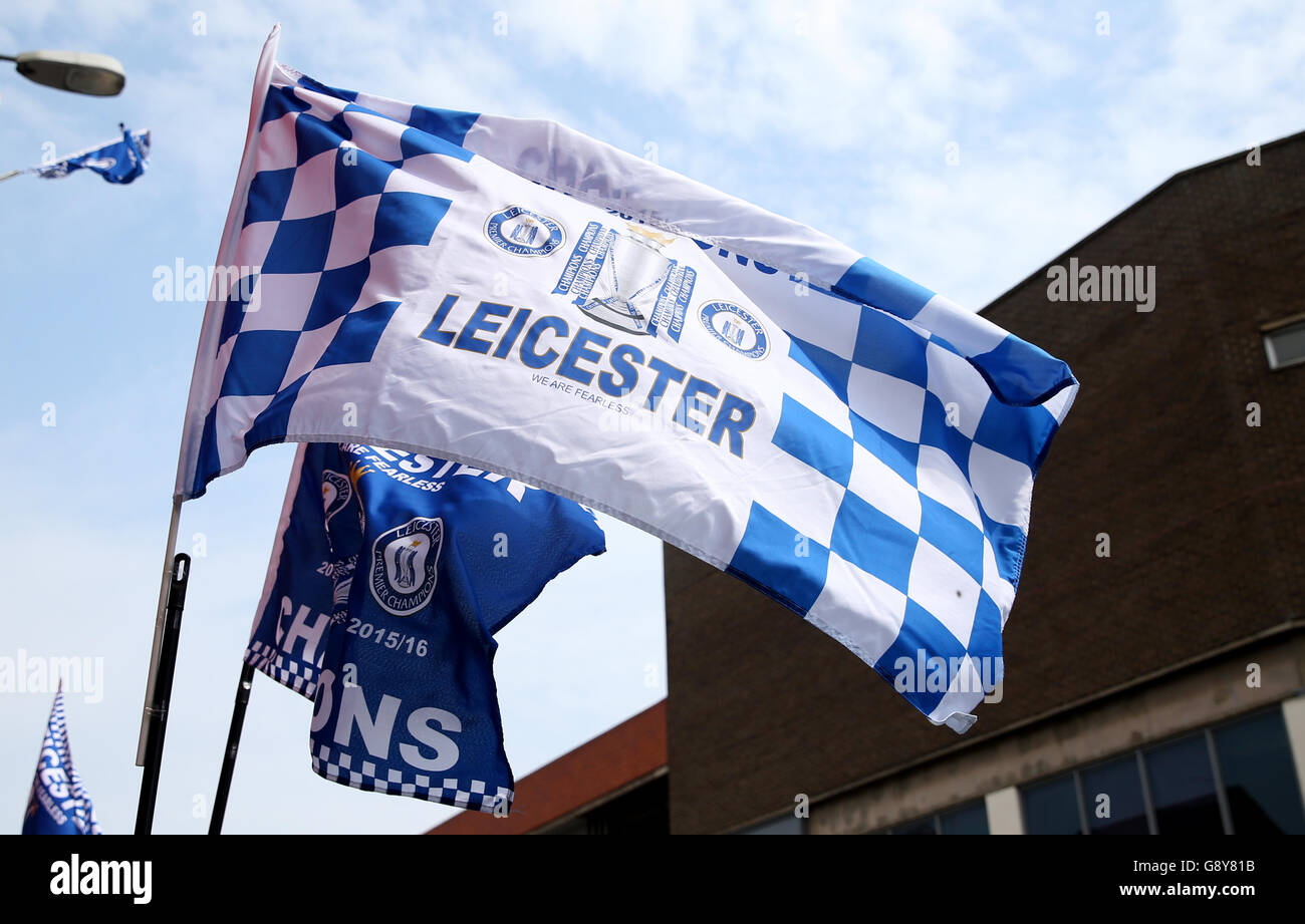 Leicester City v Everton - Barclays Premier League - King Power Stadium. A Leicester City flag flies before the Barclays Premier League match at the King Power Stadium, Leicester. Stock Photo