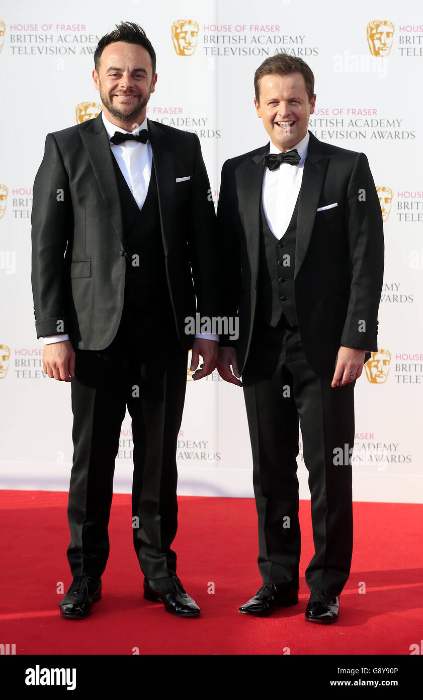 Anthony McPartlin and Declan Donnelly aka Ant and Dec attending the House of Fraser BAFTA TV Awards 2016 at the Royal Festival Hall, Southbank, London. PRESS ASSOCIATION Photo. Picture date: Sunday 8th May 2016. See PA Story SHOWBIZ Bafta. Photo credit should read: Jonathan Brady/PA Wire Stock Photo
