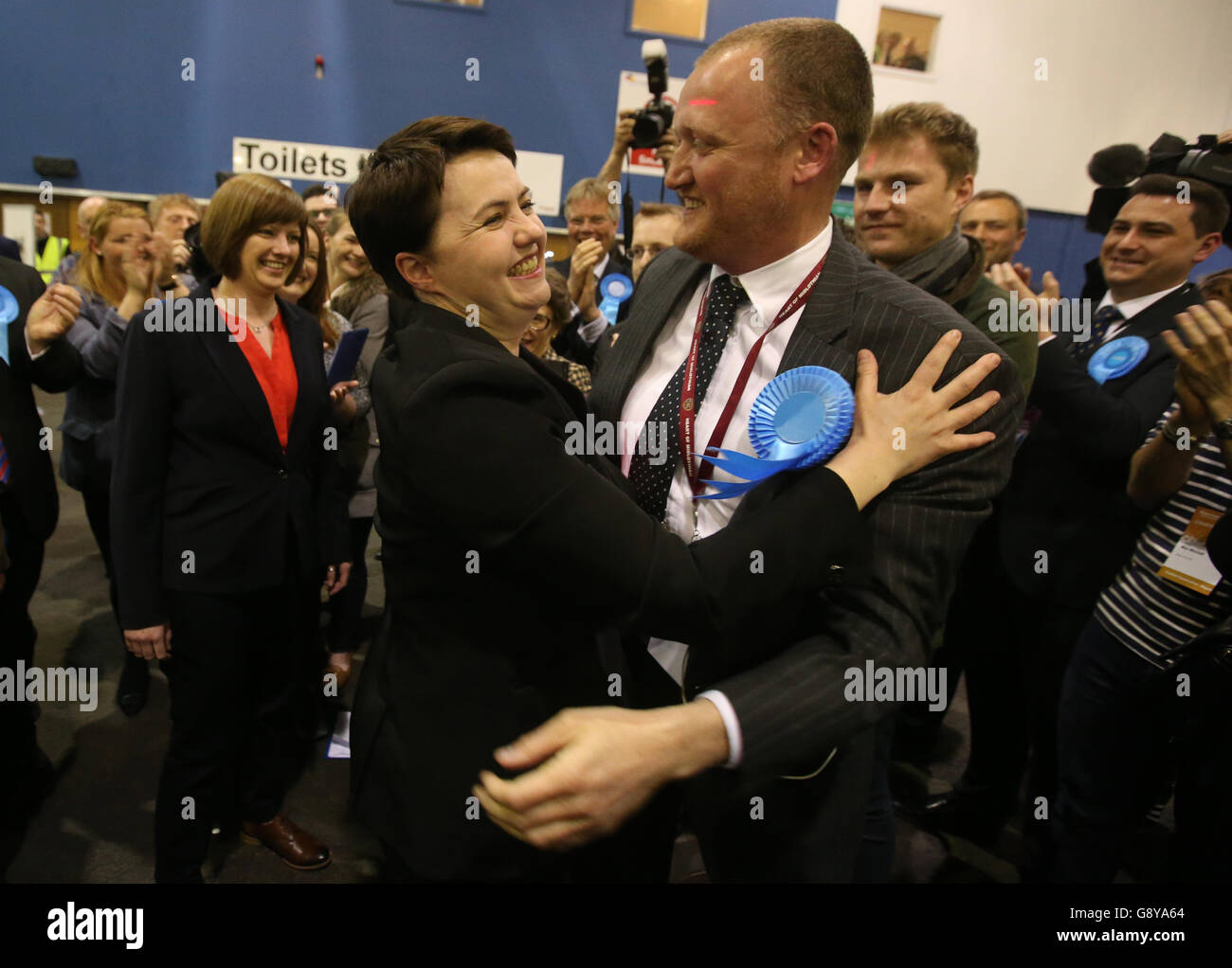 Scottish Conservative leader Ruth Davidson after winning the Edinburgh Central seat at the count at the Royal Highland Centre, Ingliston the Scottish parliamentary elections. Stock Photo
