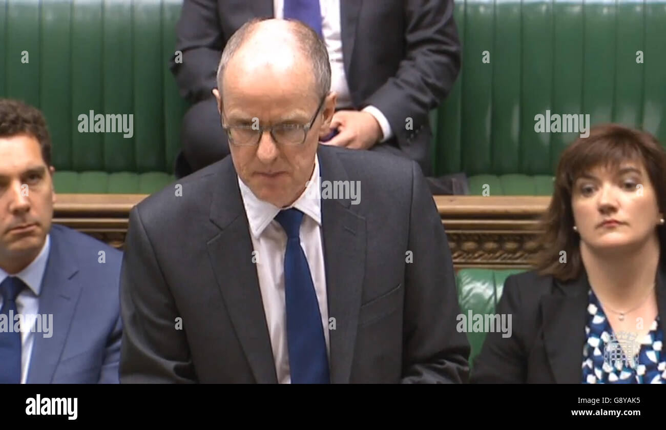 Minister for Schools Nick Gibb speaks in the House of Commons, London, where he declined to answer a grammar question after being put on the spot by a Labour MP during his statement on Key Stage Two tests. Stock Photo