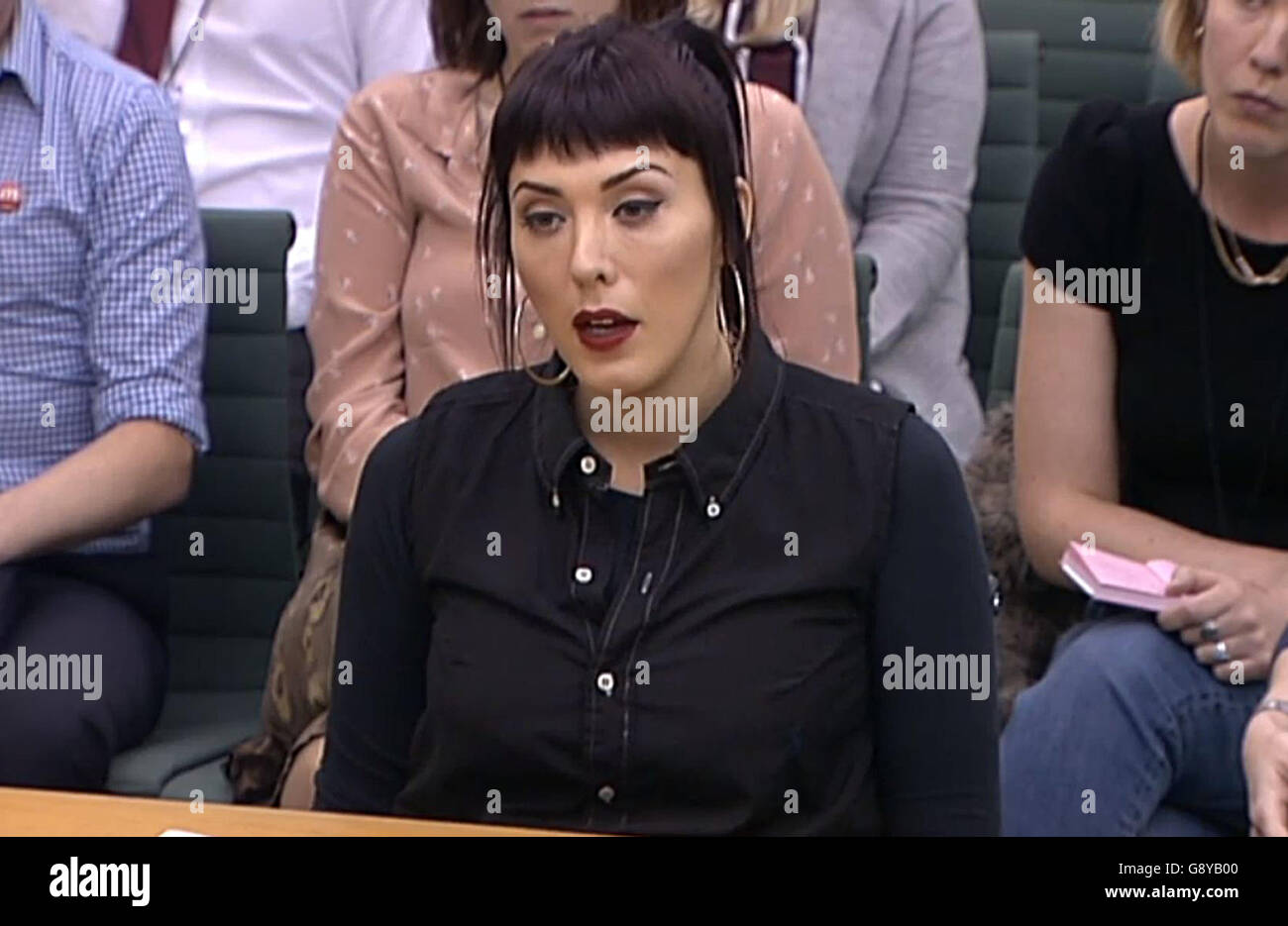 Paris Lees gives evidence on prostitution to the Home Affairs select committee at Portcullis House in London. Stock Photo