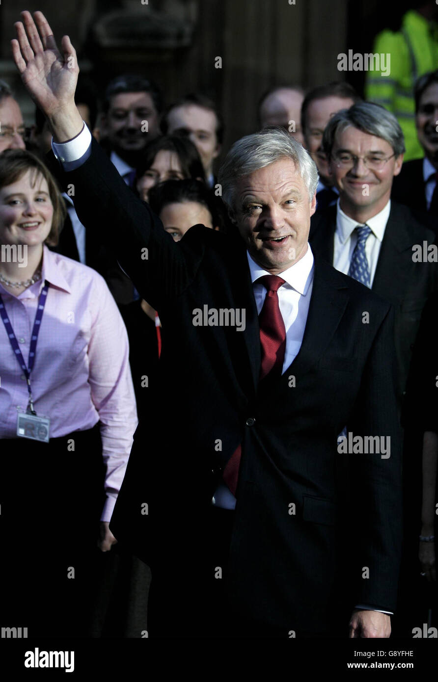 Conservative leadership candidate David Davis leaves the House of Commons in Westminster, central London, Thursday 20th October 2005 after the second round of voting in the leadership contest. David Cameron and David Davis will battle it out for the Tory leadership after Liam Fox was today eliminated in the final ballot of MPs. Mr Cameron, who topped the poll with 90 votes, and Mr Davis, who was second with 57, will now go forward into the final postal ballot of the entire 300,000-strong party membership. Dr Fox, who was third with 51 votes, drops out. See PA Story POLITICS Tories. PRESS Stock Photo