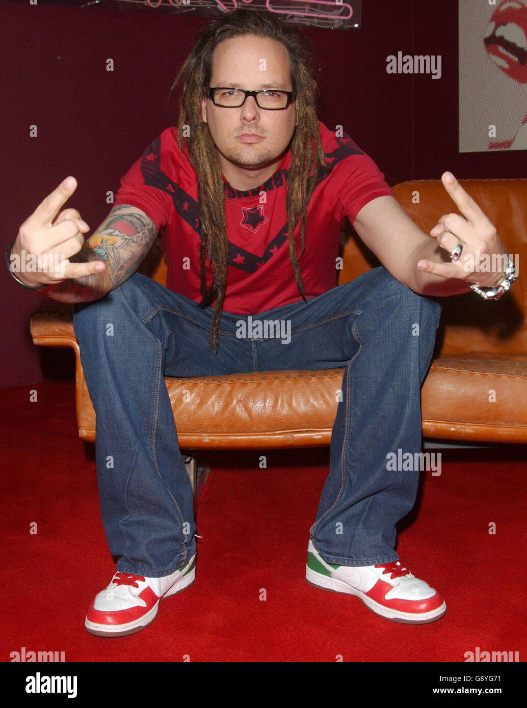 Jonathan Davis of the band Korn, during his guest appearance on MTV's TRL (Total Request Live) show, live from the MTV studios, Leicester Square, central London, Friday 21 October 2005. PRESS ASSOCIATION Photo. Photo credit should read : Anthony Harvey/PA Stock Photo