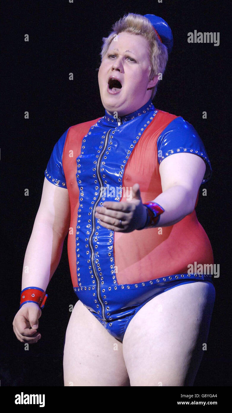 Matt Lucas on stage as Dafydd Thomas, one of the characters from the  television comedy series 'Little Britain', during rehearsals for the 'Little  Britain' live stage show tour, at the Guildhall, Portsmouth,