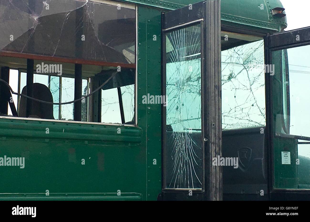 Kabul, Afghanistan. 30th June, 2016. Photo taken on June 30, 2016 shows a damaged vehicle at the blast site in Kabul, Afghanistan. Two explosions hit an Afghan police convoy in the western part of Kabul on Thursday, leaving more than 20 people dead, sources said. Credit:  Rahmat Alizadah/Xinhua/Alamy Live News Stock Photo