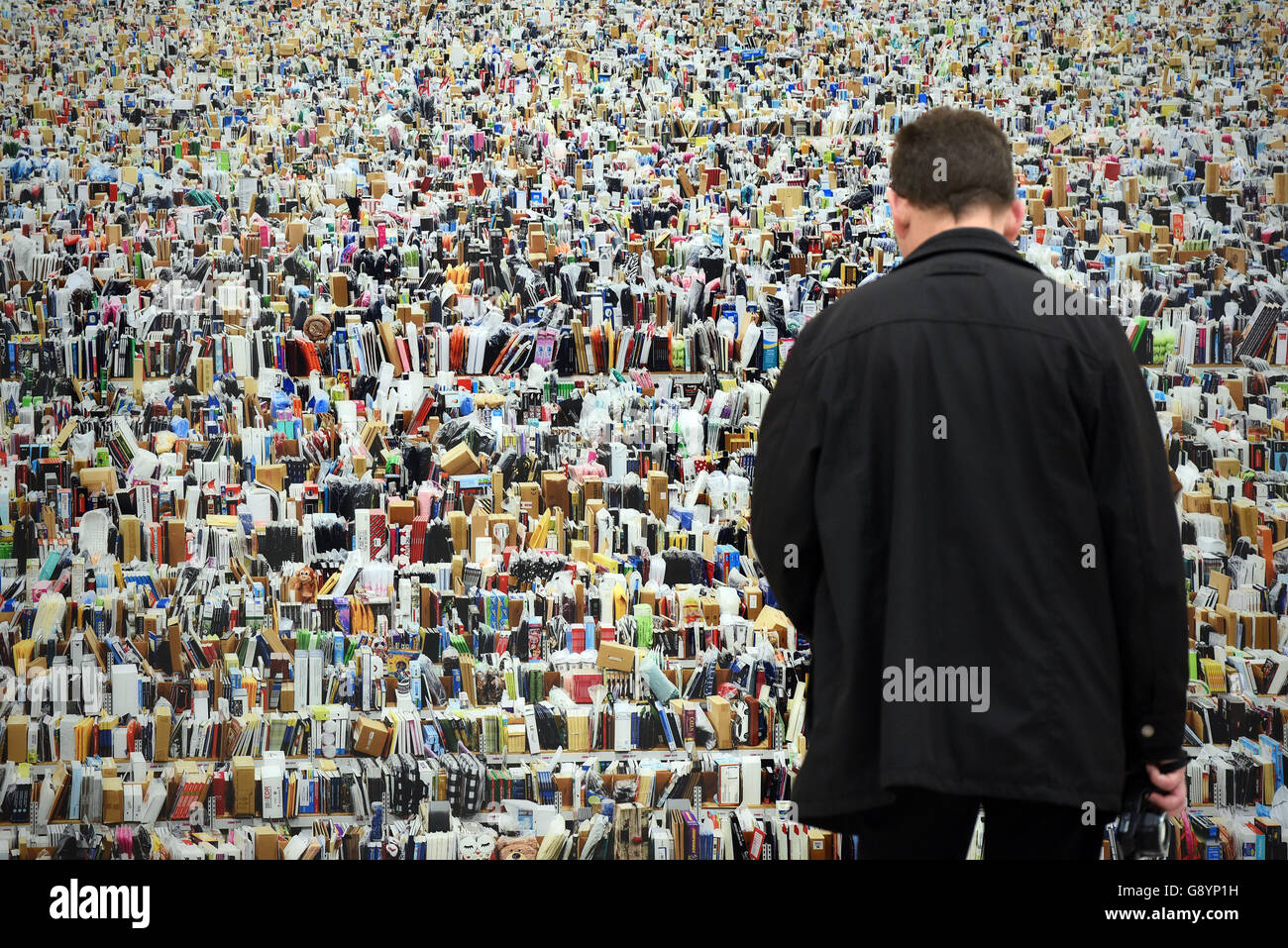 Duesseldorf, Germany. 30th June, 2016. A visitor looks at the work 'Amazon,  2016' during a preview at Kunstsammlung Nordrhein-Westfalen in Duesseldorf,  Germany, 30 June 2016. The exhibition Andreas Gursky · not abstract