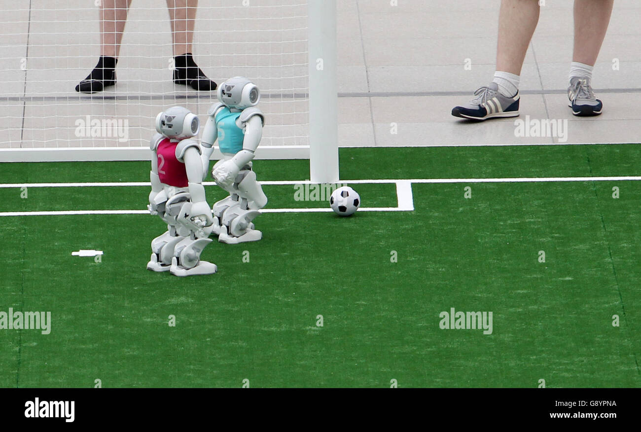 Leipzig, Germany. 30th June, 2016. Humanoid rbots play a group match in ...