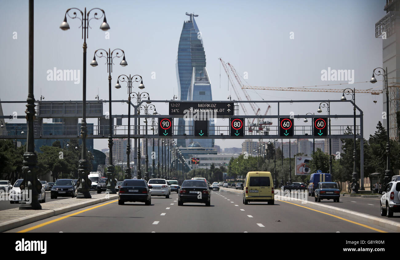Baku, Azerbaijan. 30th June, 2016. The building of the state-owned oil company, SOCAR, in Baku, Azerbaijan, 30 June 2016. The German foreign minister, Frank-Walter Steinmeier, is on a two-day trip to Armenia, Azerbaijan and Georgia. Credit:  dpa picture alliance/Alamy Live News Stock Photo