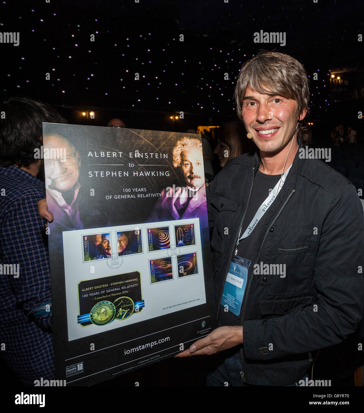 Brian Cox, at Starmus festival where the Isle of Man post Office announced the launch of a new set of stamps commemorating 100 years of Einstein's theory of general relativity. The stamps have been endorsed and approved by Professor Stephen Hawking. Stock Photo