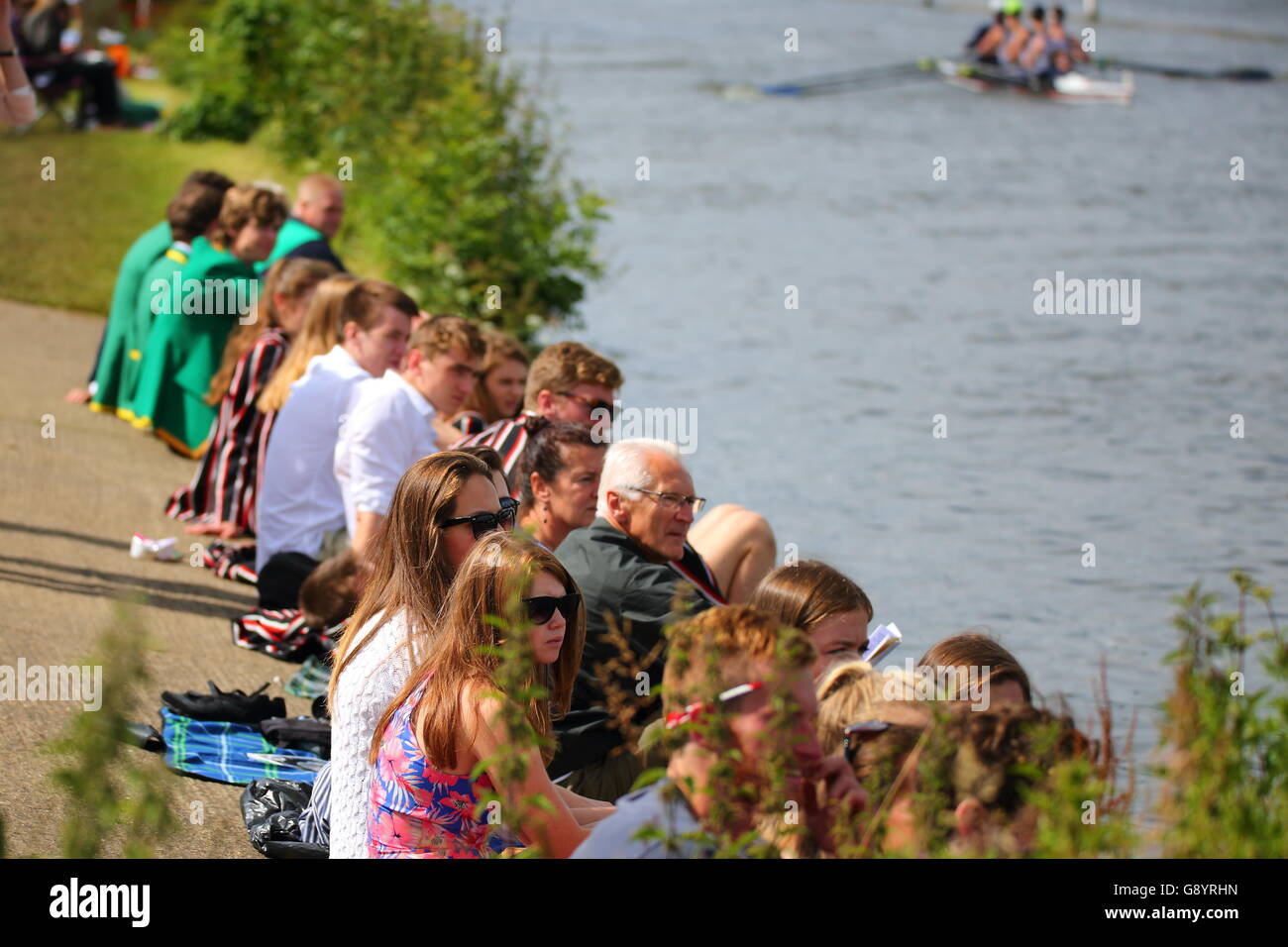 Rowers from all over the world came to the annual Henley Royal Regatta 2016. Thousands of spectators flocked to the river to watch the competition. Stock Photo