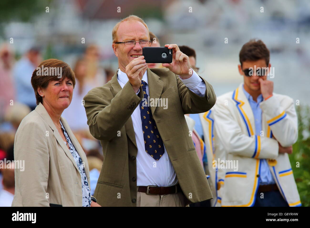 Rowers from all over the world came to the annual Henley Royal Regatta 2016. Visitors taking photos. Stock Photo