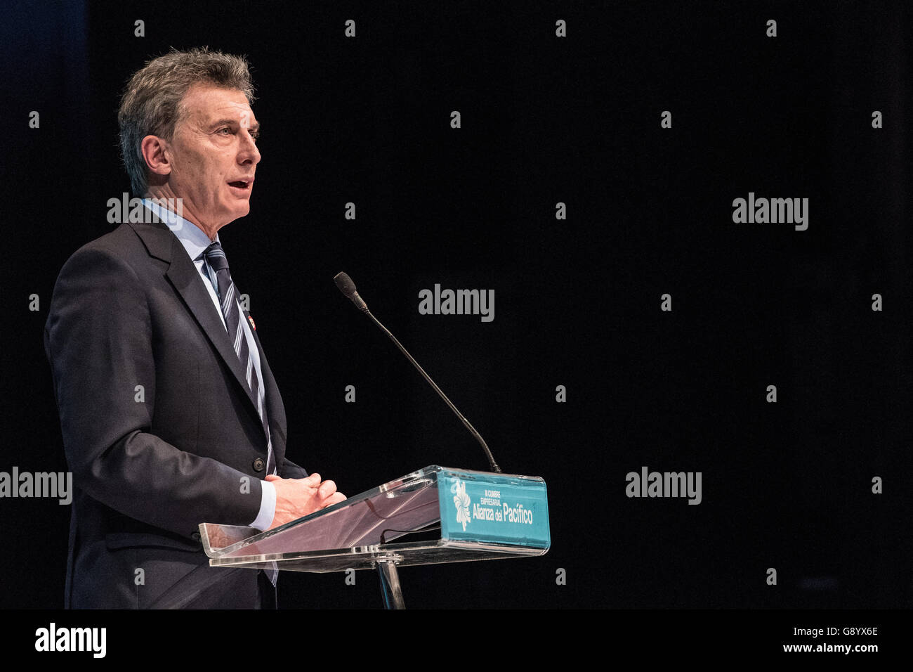 Frutillar, Chile. 30th June, 2016. Argentina's President Mauricio Macri delivers a speech during the 3rd Pacific Alliance Business Summit in Frutillar City, Chile, on June 30, 2016. © Jorge Villegas/Xinhua/Alamy Live News Stock Photo