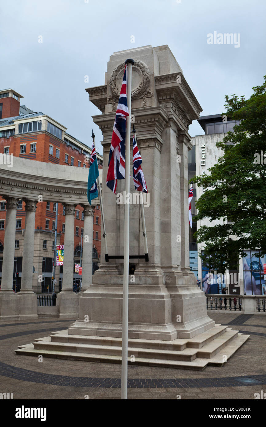 Cenotaph, Belfast, UK. 1st July, 2016. The Union Flag flying at the Cenotaph at the 100th Anniversary of the Battle of the Somme Credit:  Bonzo/Alamy Live News Stock Photo