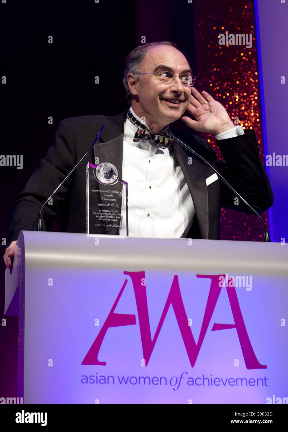 Chief Executive of London Stock Exchange Group, Xavier Rolet, speaks at the Asian Women of Achievement Awards at London Hilton on Park Lane, central London. Stock Photo