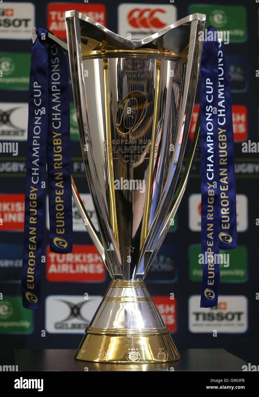 The Champions Cup Trophy prior to the European Rugby Champions Cup Final, at the Grand Stade de Lyon. PRESS ASSOCIAION Photo. Picture date: Friday May 13, 2016. See PA story RUGBYU Saracens. Photo credit should read: Adam Davy/PA Wire. RESTRICTIONS: , No commercial use without prior permission, please contact PA Images for further information: Tel: +44 (0) 115 8447447. Stock Photo