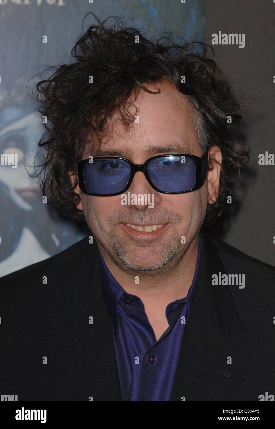 Director Tim Burton arrives for the UK premiere of his new film 'Corpse Bride', at the Vue West End cinema, central London. Stock Photo