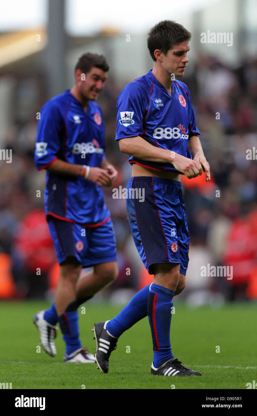 Middlesbrough's defender Chris Riggott shows his dejection after his