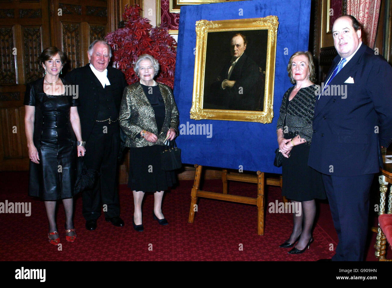 Sir Winston Churchill's family is joined by key figures from Dublin City Gallery the Hugh Lane, in London, Thursday November 3, 2005, as the gallery granted the temporary loan of one of its most famous works to the Speaker of the House of Commons. Watch for PA story IRISH Painting. PRESS ASSOCIATION photo. Photo credit should read: Grayling/PA Stock Photo
