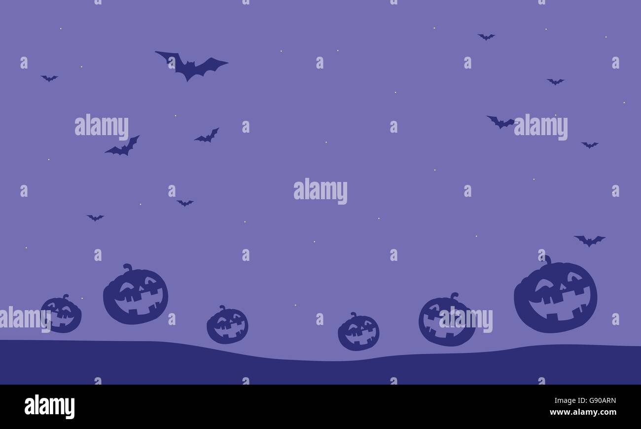 Purple backgrounds pumpkins and bat illustration Halloween Stock Vector