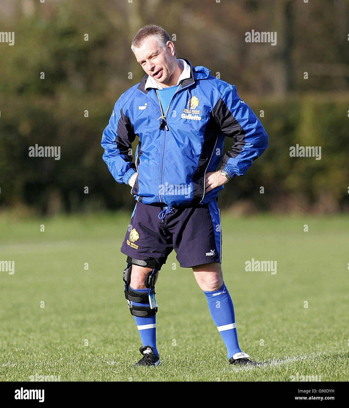 Great Britain's coach Brian Noble watches his team during a training session at the Carrington Training ground, Manchester, Wednesday November 16, 2005. Great Britain will play Australia in the Gillette Tri-Nations Tournament at the KC Stadium in Hull on Saturday. PRESS ASSOCIATION photo. Photo credit should read: Martin Rickett/PA. Stock Photo