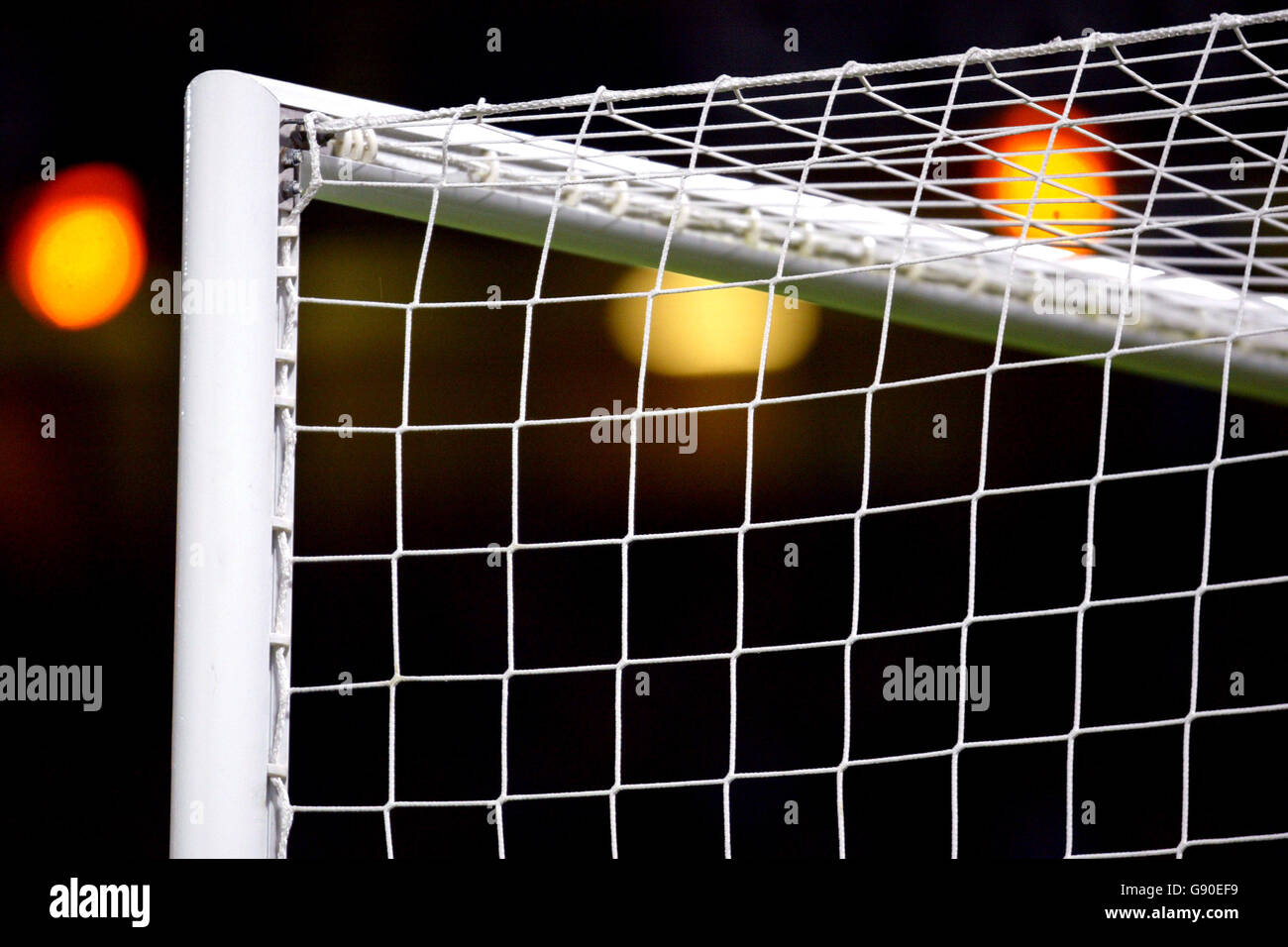 The Stanchion part of the goal, where the goal post is joined to the cross bar Stock Photo