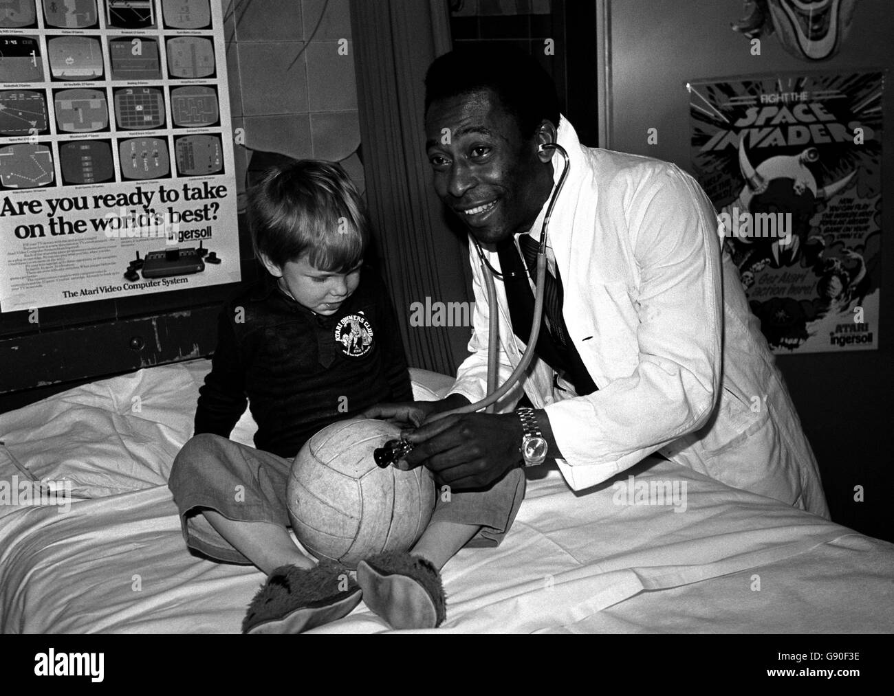 Great Brazilian football star Pele, 40 (real name Edson Arantes de Nascimento), plays doctor. Stock Photo