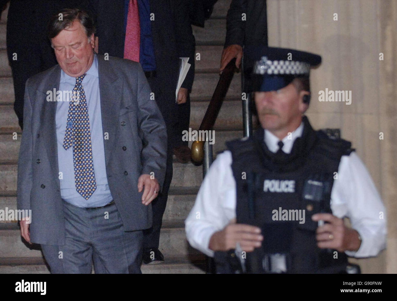 Tory leadership candidate Kenneth Clarke outside the House of Commons after becoming the first candidate to be eliminated from the Tory leadership race, Tuesday October 18 2005. The opening ballot of MPs was won by David Davis with 62 votes, followed by David Cameron with 56 and Liam Fox with 42. Mr Clarke was fourth with 38 votes and drops out. The remaining three contenders are due now to go into a second ballot of MPs - to be held on Thursday - to decide which two will go forward to the final ballot of the entire party membership. See PA Story POLITICS Tories. PRESS ASSOCIATION photo. Stock Photo