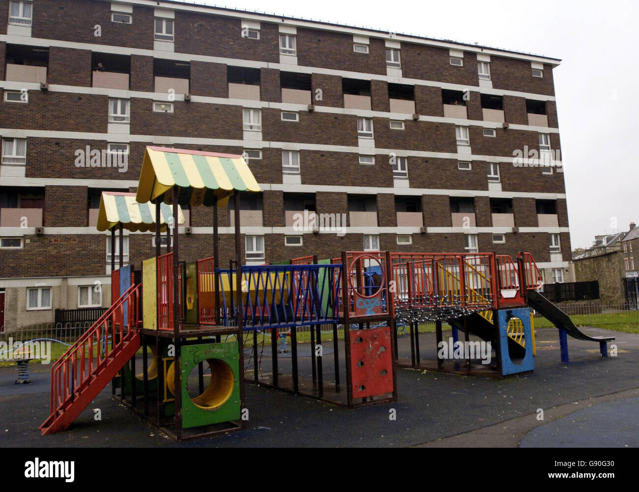 The block of flats in the Leith area of Edinburgh, Wednesday October 19, 2005, where three-year-old Michael survived alone for two weeks alongside the body of his dead mother 33-year-old Anne-Marie McGarrity. Michael is believed to have survived on crisps, fruit juice and the contents of the fridge. See PA Story POLICE Child. PRESS ASSOCIATION Photo. Photo credit should read: Danny Lawson/PA Stock Photo