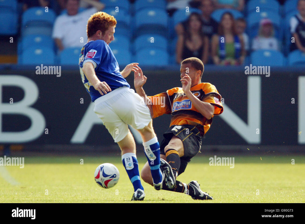 Soccer - Coca-Cola Football League Two - Macclesfield Town v Boston United - Moss Rose. Boston United's Lee Canoville fouls Macclesfield Town's Andrew Smart Stock Photo