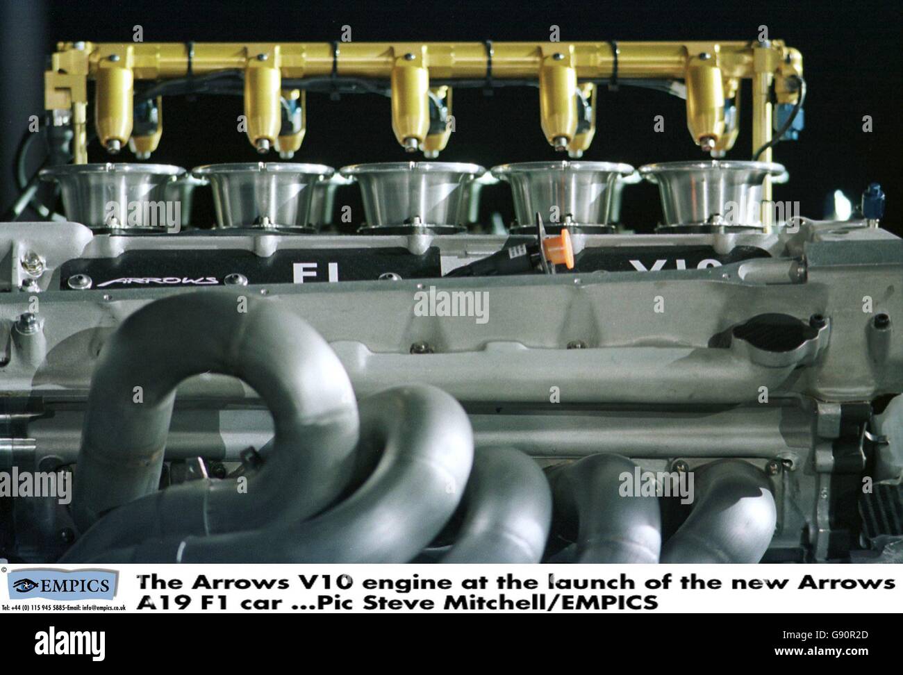 The Arrows V10 engine at the launch of the new Arrows A19 F1 car Stock